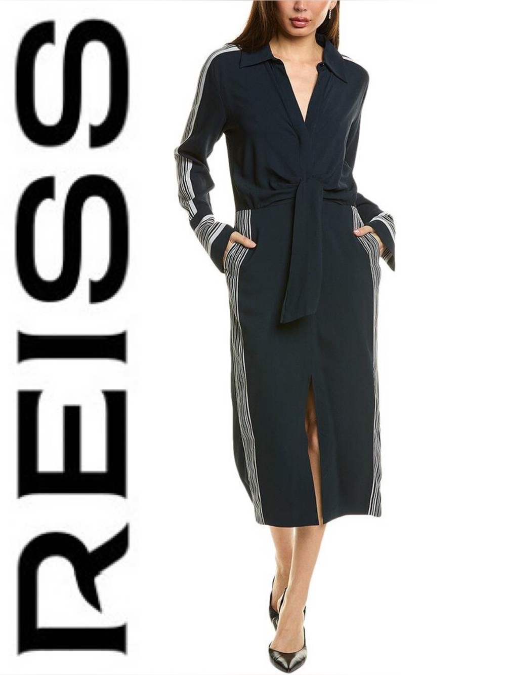 REISS Arabella Front Tie Midi Dress